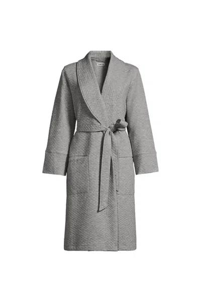 Lands' End Women's Plus Size Quilted Knee Length Robe In Gray