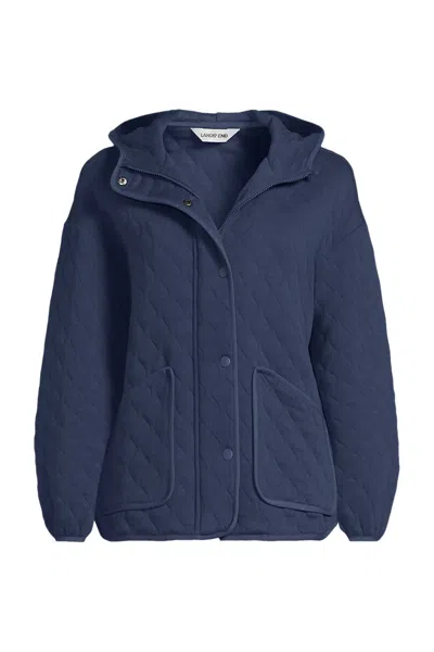 Lands' End Women's Plus Size Raindefense Knit Quilted Hooded Full Zip Jacket In Blue