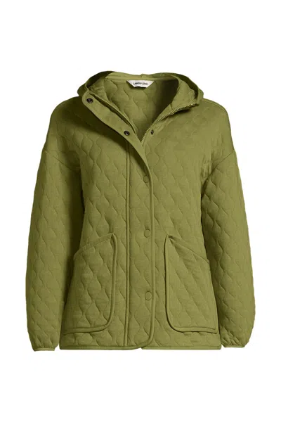 Lands' End Women's Plus Size Raindefense Knit Quilted Hooded Full Zip Jacket In Green