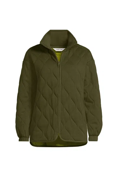 Lands' End Women's Plus Size Raindefense Serious Sweats Quilted Full Zip Jacket In Green