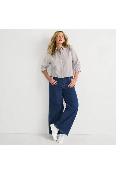 Lands' End Women's Plus Size Recover Denim High Rise Extra Wide Leg Jeans In Blue