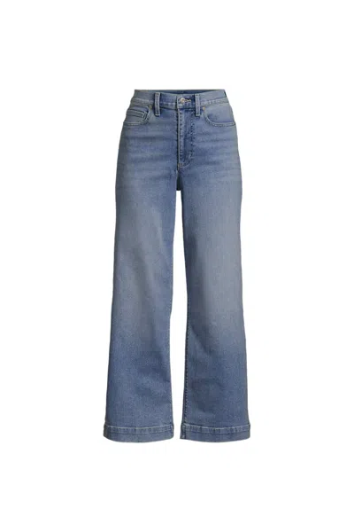 Lands' End Women's Plus Size Recover Denim High Rise Wide Leg Crop Jeans In Blue