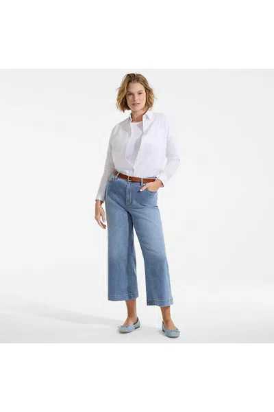 Lands' End Women's Plus Size Recover Denim High Rise Wide Leg Crop Jeans In Blue