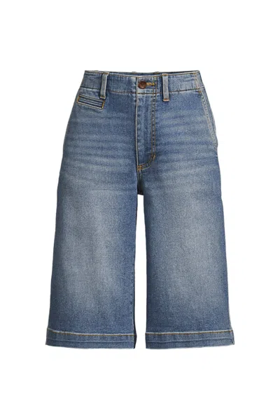 Lands' End Women's Plus Size Recover Denim Mid Rise 12" Trouser Shorts In Blue