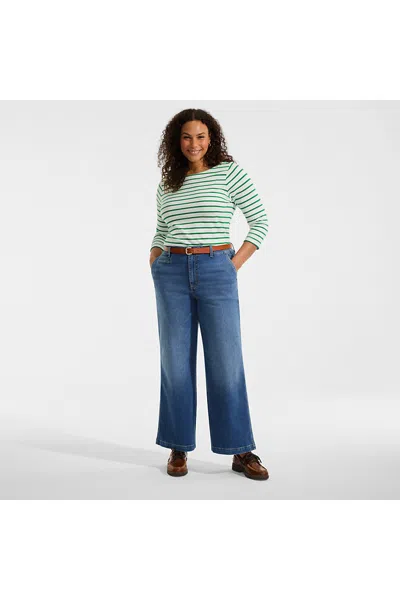 Lands' End Women's Plus Size Recover Denim Mid Rise Wide Leg Ankle Jeans In Blue
