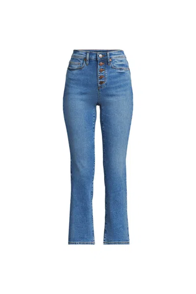 Lands' End Women's Plus Size Recover High Rise Button Front Kick Flare Crop Jeans In Blue