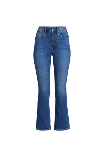 Lands' End Women's Plus Size Recover High Rise Button Front Kick Flare Crop Jeans In Blue