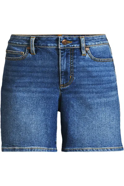 Lands' End Women's Plus Size Recover Mid Rise 7" Jean Shorts In Blue