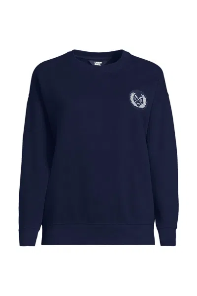 Lands' End Women's Plus Size Relaxed Serious Sweats Long Sleeve Crewneck Sweatshirt In Blue