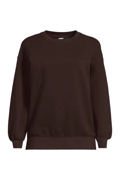 Lands' End Women's Plus Size Relaxed Serious Sweats Long Sleeve Crewneck Sweatshirt In Brown