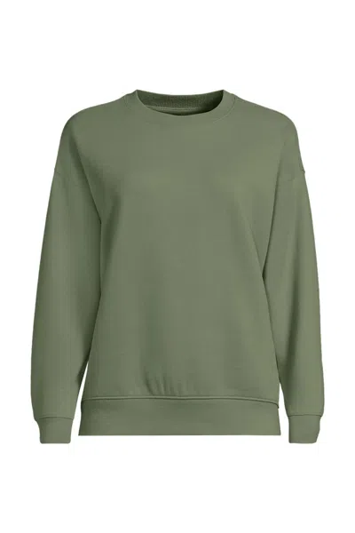Lands' End Women's Plus Size Relaxed Serious Sweats Long Sleeve Crewneck Sweatshirt In Green