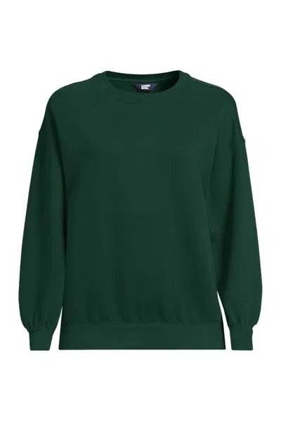 Lands' End Women's Plus Size Relaxed Serious Sweats Long Sleeve Crewneck Sweatshirt In Green