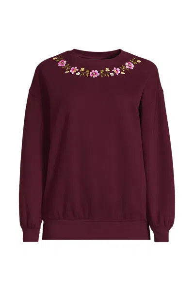 Lands' End Women's Plus Size Relaxed Serious Sweats Long Sleeve Crewneck Sweatshirt In Burgundy