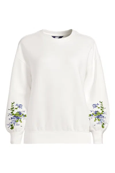 Lands' End Women's Plus Size Relaxed Serious Sweats Long Sleeve Crewneck Sweatshirt In White