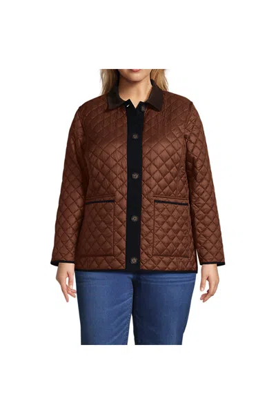 Lands' End Women's Plus Size Reversible Barn Quilted Insulated Jacket In Brown