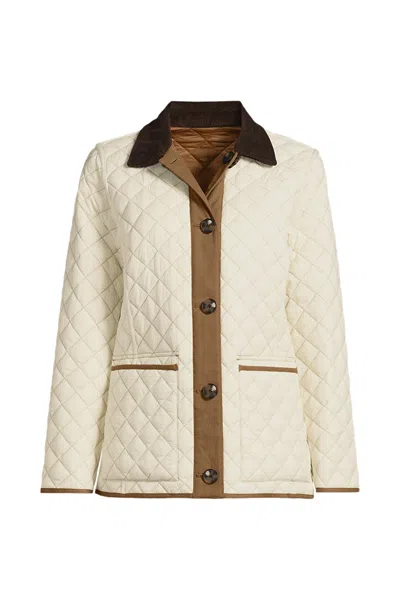Lands' End Women's Plus Size Reversible Barn Quilted Insulated Jacket In Neutral