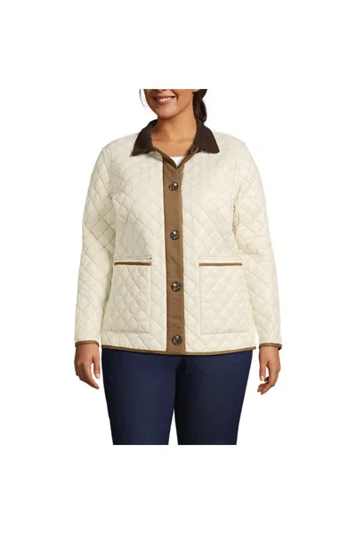 Lands' End Women's Plus Size Reversible Barn Quilted Insulated Jacket In White