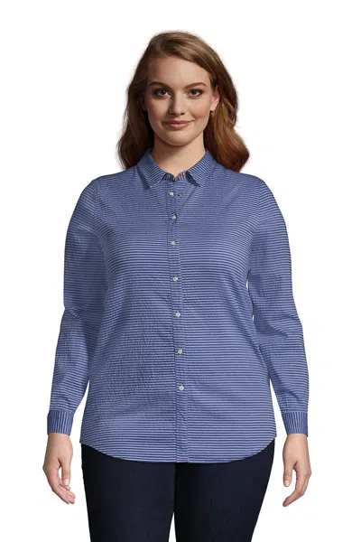 Lands' End Women's Plus Size Reversible Boyfriend Fit Long Sleeve Tunic Top In Blue