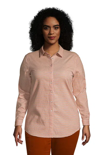 Lands' End Women's Plus Size Reversible Boyfriend Fit Long Sleeve Tunic Top In Pink