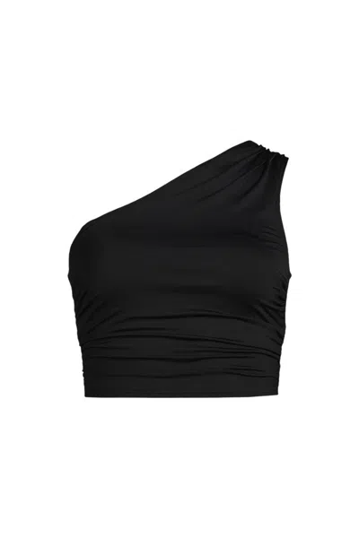 Lands' End Women's Plus Size Ruched One Shoulder Midkini Top In Black