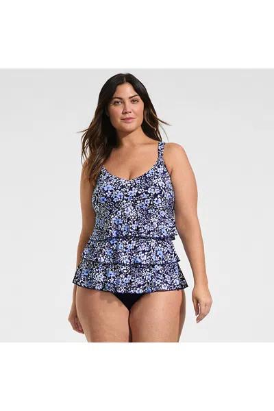 Lands' End Women's Plus Size Ruffle Fauxkini One Piece Swimsuit In Black