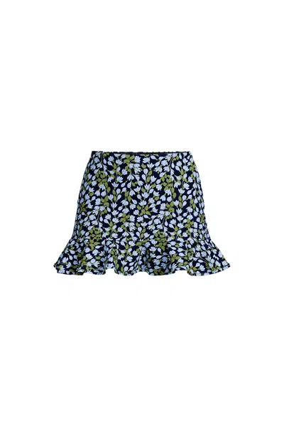 Lands' End Women's Plus Size Ruffle Hem Mini Swim Skirt In Blue