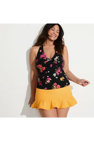 Lands' End Women's Plus Size Ruffle Hem Mini Swim Skirt In Multi