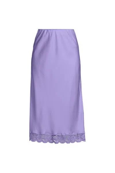 Lands' End Women's Plus Size Satin Lace Trim Midi Skirt In Purple