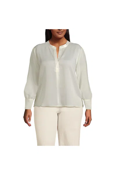 Lands' End Women's Plus Size Satin Popover Shirt In White
