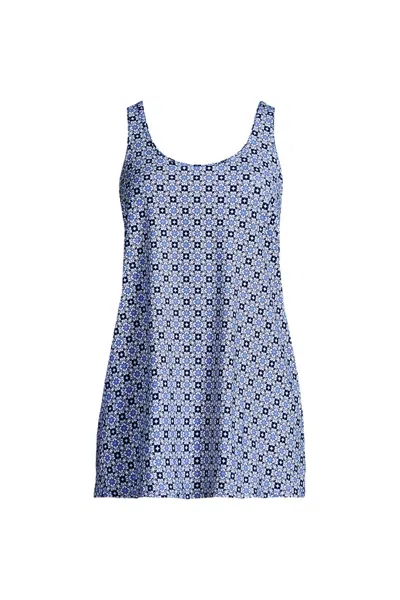 Lands' End Women's Plus Size Scoop Neck Mini Swim Dress Swimsuit In Blue