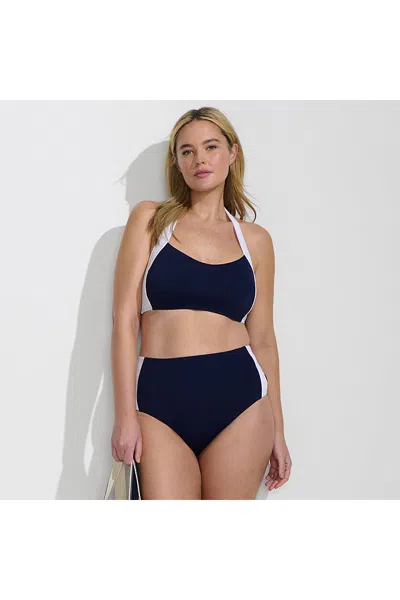 Lands' End Women's Plus Size Seamed Halter Bikini Top In Blue