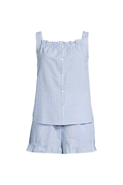 Lands' End Women's Plus Size Seersucker 2 Piece Pajama Set - Tank And Shorts In Blue