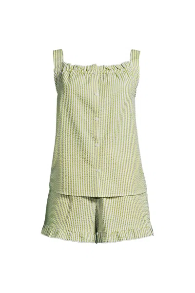 Lands' End Women's Plus Size Seersucker 2 Piece Pajama Set - Tank And Shorts In Green