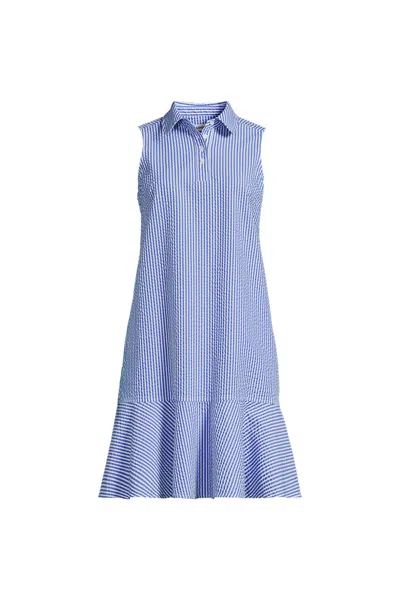 Lands' End Women's Plus Size Seersucker Tennis Dress In Blue