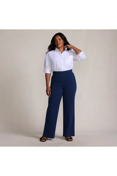 Lands' End Women's Plus Size Serious Sweats High Rise Fleece Lined Straight Leg Pants In Blue