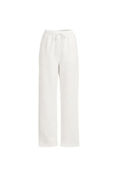 Lands' End Women's Plus Size Serious Sweats High Rise Relaxed Straight Leg Pants - Set Bottom In White