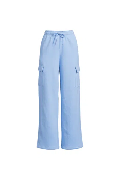 Lands' End Women's Plus Size Serious Sweats High Rise Wide Leg Cargo Pant - Set Bottom In Blue