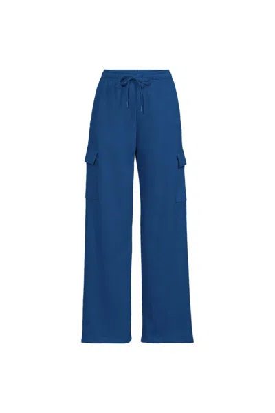 Lands' End Women's Plus Size Serious Sweats High Rise Wide Leg Cargo Pant - Set Bottom In Blue