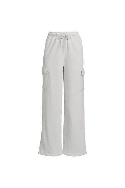 Lands' End Women's Plus Size Serious Sweats High Rise Wide Leg Cargo Pant - Set Bottom In White