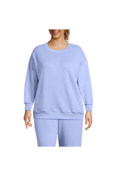 Lands' End Women's Plus Size Serious Sweats Oversized Long Sleeve Crew Neck Sweatshirt - Set Top In Blue