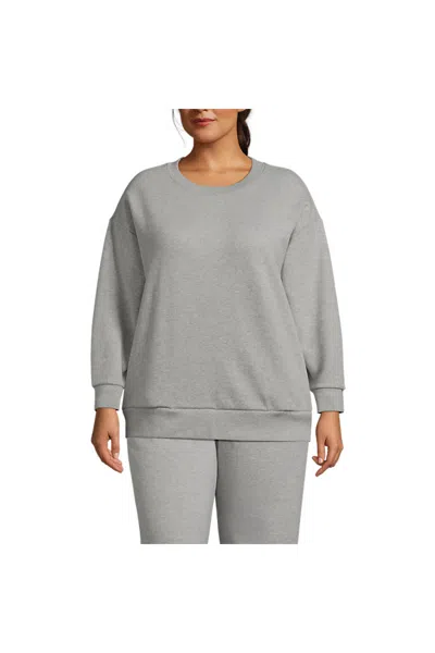 Lands' End Women's Plus Size Serious Sweats Oversized Long Sleeve Crew Neck Sweatshirt - Set Top In Gray