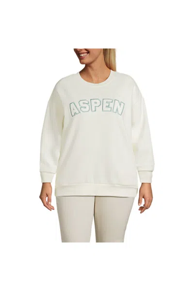 Lands' End Women's Plus Size Serious Sweats Oversized Long Sleeve Crew Neck Sweatshirt - Set Top In White