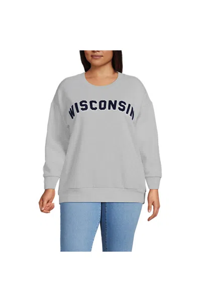 Lands' End Women's Plus Size Serious Sweats Oversized Long Sleeve Crew Neck Sweatshirt - Set Top In Gray