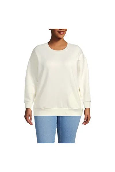 Lands' End Women's Plus Size Serious Sweats Oversized Long Sleeve Crew Neck Sweatshirt - Set Top In White