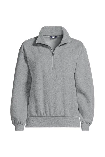 Lands' End Women's Plus Size Serious Sweats Relaxed Quarter Zip Pullover Sweatshirt In Gray