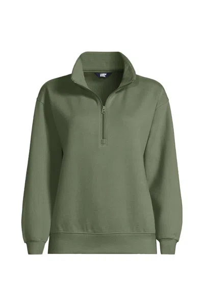 Lands' End Women's Plus Size Serious Sweats Relaxed Quarter Zip Pullover Sweatshirt In Green