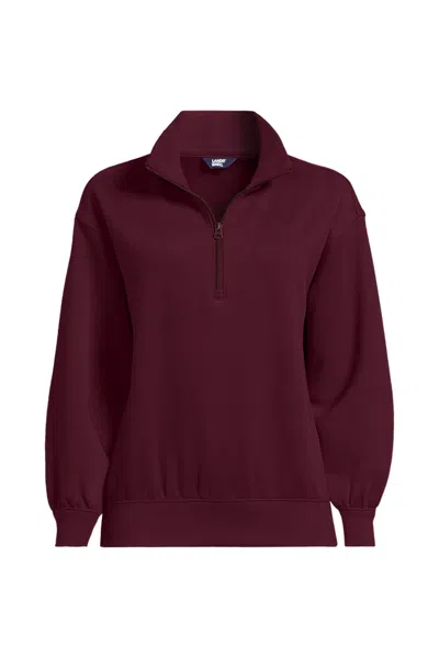 Lands' End Women's Plus Size Serious Sweats Relaxed Quarter Zip Pullover Sweatshirt In Burgundy