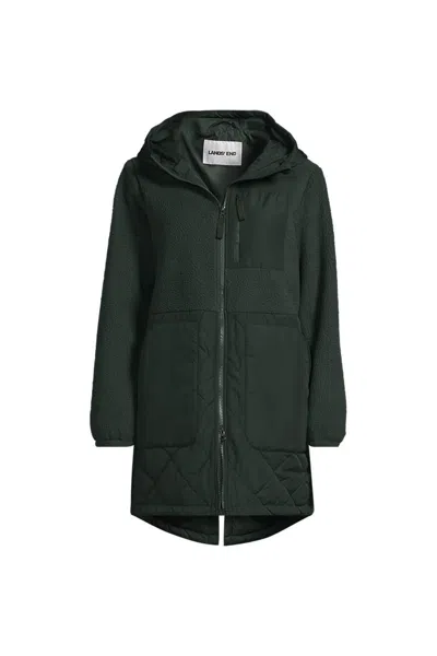 Lands' End Women's Plus Size Sherpa Fleece Quilted Mixed Media Parka In Green