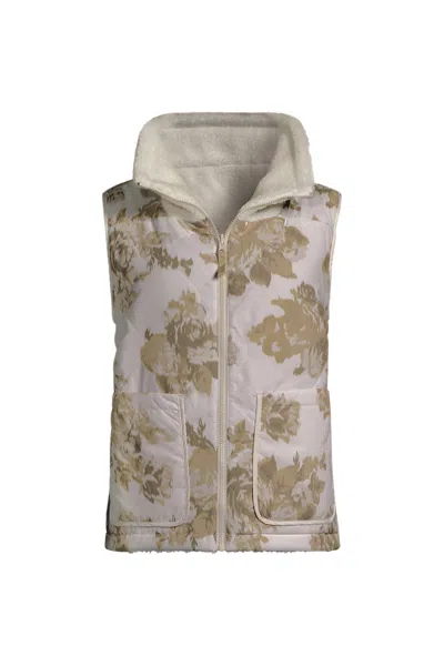 Lands' End Women's Plus Size Sherpa Fleece Reversible Mixed Media Vest In Ivory