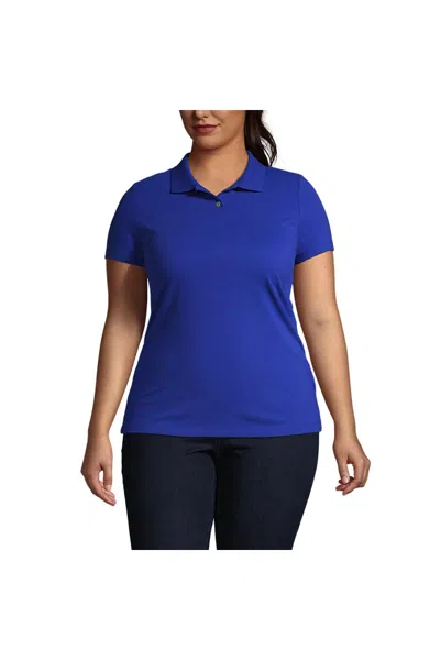 Lands' End Women's Plus Size Short Sleeve Basic Mesh Polo Shirt In Blue